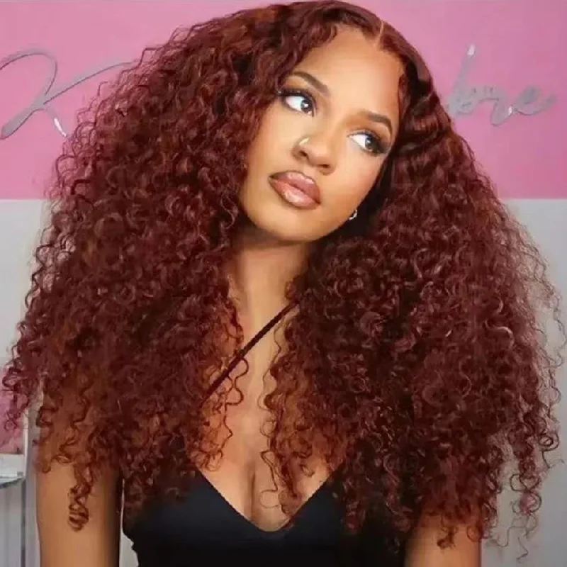 real person hair ring channel craft-Hot Star 180% Density Reddish Brown Colored 5x5 13x6 Lace Front Closure Wig Curly 4x6 Ready To Go Human Hair Wigs