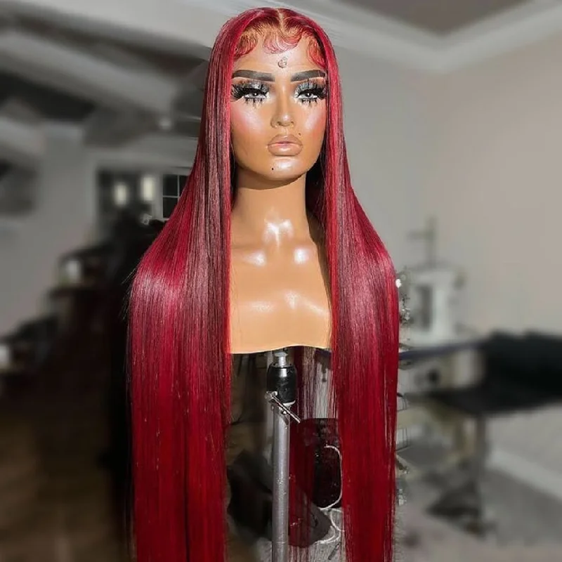 real person hair ring smooth band-Hot Star Balayage Red Colored Pre Plucked 6x4 Ready To Go Human Hair Wigs 5x5 13x6 Lace Closure Front Wig