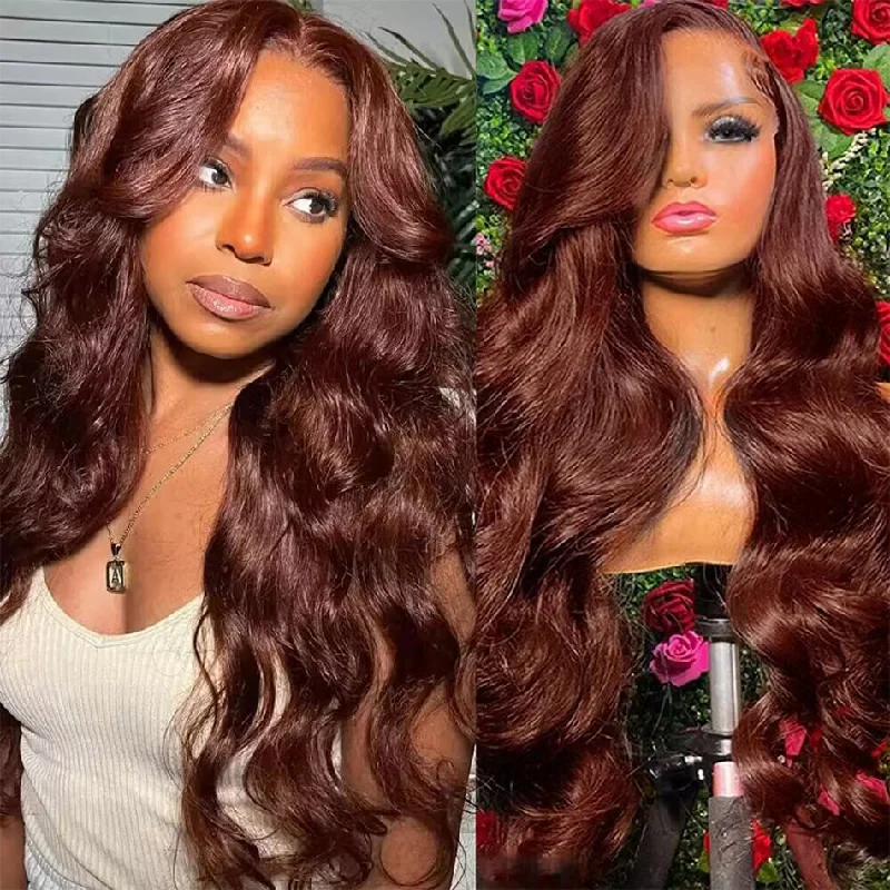 real person hair ring pebbled ring-Hot Star Reddish Brown Colored 5x5 13x4 13x6 Lace Front Closure Wig 6x4 Glueless Ready To Wear Human Hair Wig Body Wave