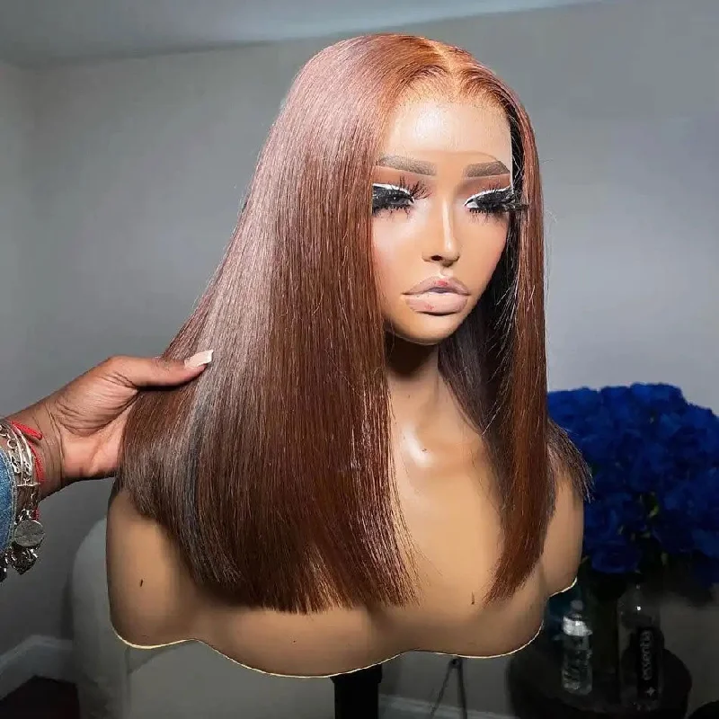 real person hair ring retro charm-Hot Star Elegent Brown Colored 13x6 Lace Front Wig 4x6 Glueless Lace Closure Ready To Wear Human Hair Wigs