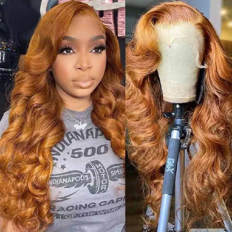 real person hair ring zipper band-Hot Star Ginger Blonde Colored 5x5 13x6 Lace Front Closure Wig 4x6 Glueless Ready To Go Human Hair Wigs Body Wave