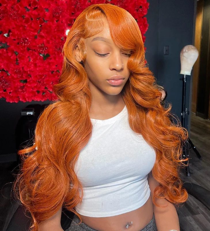 real person hair ring concave ring-Hot Star Ginger Orange Colored 13x6 Lace Front Human Hair Wigs