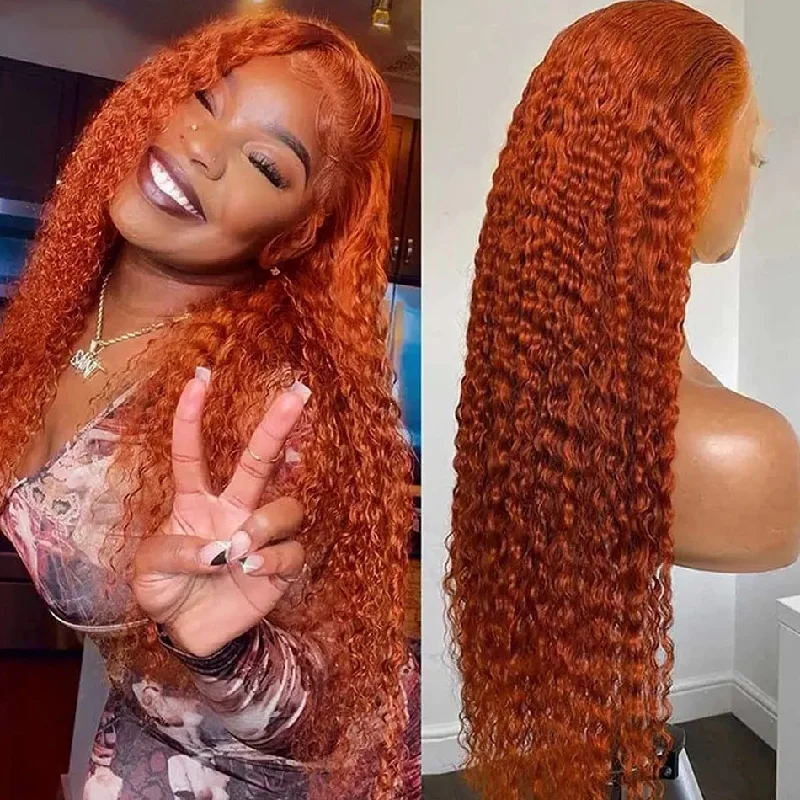 real person hair ring maple finish-Hot Star Ginger Orange Colored 5x5 13x6 Lace Front Closure Wig Curly 6x4 Glueless Ready To Go Human Hair Wigs