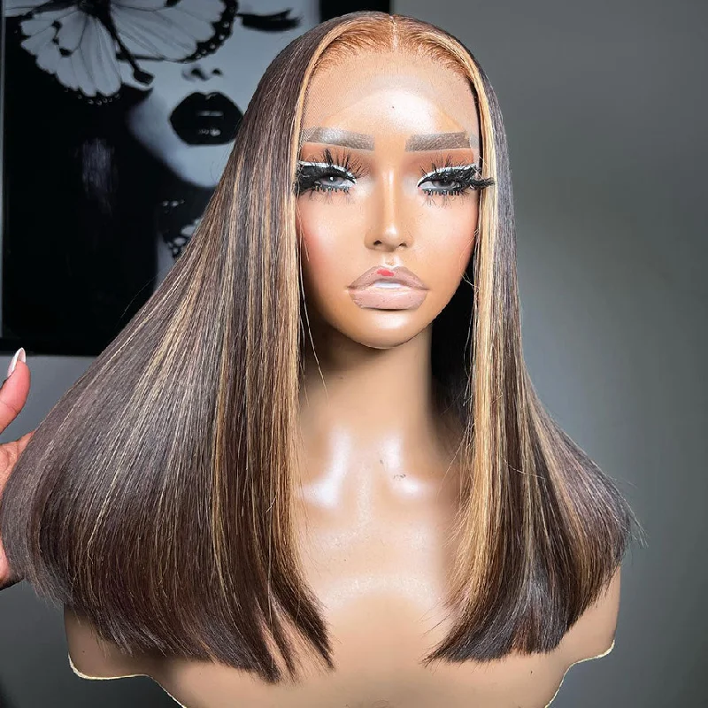 real person hair ring 90s ring-Hot Star Hairstyle Works 210% Density Balayage 4/27# Colored 13x6 Lace Front Wig 6x4 Glueless Lace Closure Ready To Wear Human Hair Wigs