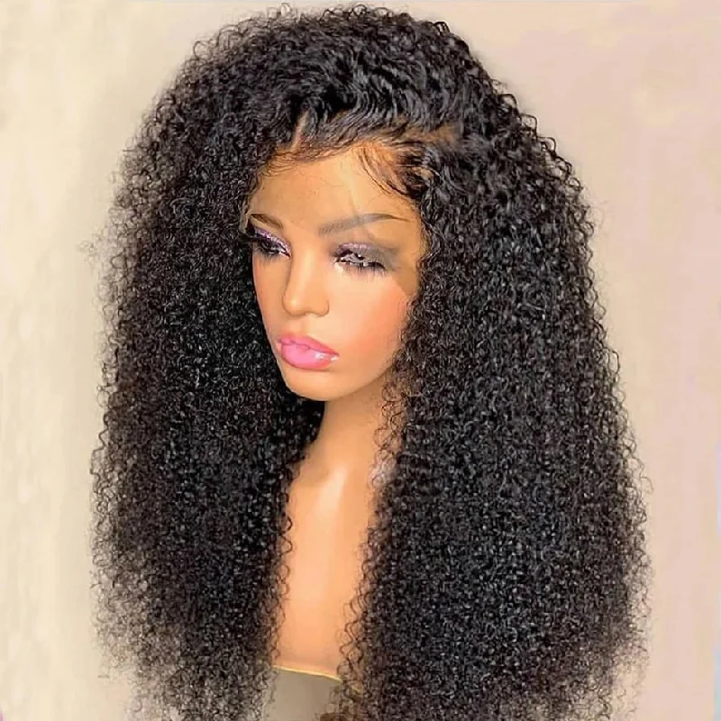 real person hair ring shimmering ring-Hot Star HD Transparent 5x5 13x6 Lace Front Closure Afro Kinky Curly Human Hair Wigs