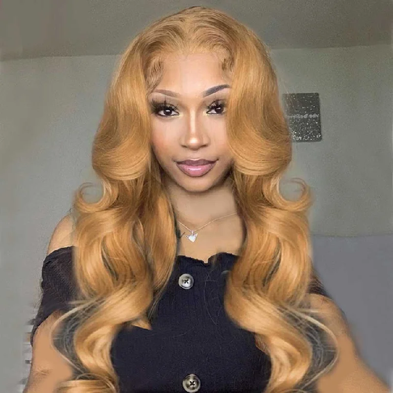 real person hair ring ribbed ring-Hot Star Honey Blonde Colored 5x5 13x6 Lace Front Closure Wig 4x6 Glueless Ready To Go Human Hair Wigs Body Wave