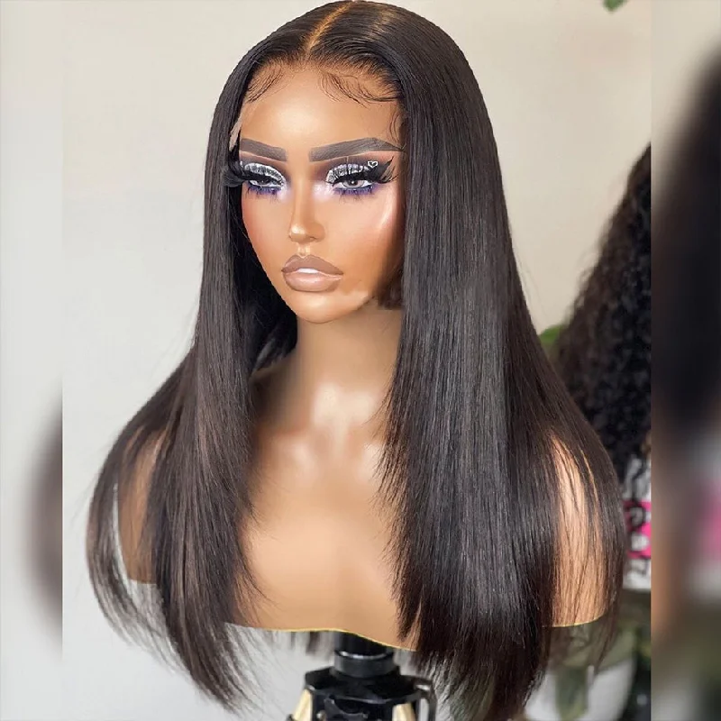 real person hair ring ridged detail-Hot Star Layered Cut HD Transparent 5x5 13x6 Lace Closure Front Wig Straight 4x6 Ready To Go Human Hair Wigs