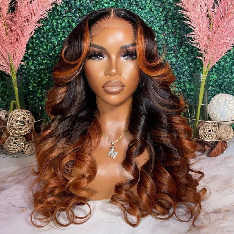 real person hair ring flush mount-Hot Star Ombre Ginger Brown Colored 180% Density 5x5 13x6 Lace Front Closure Wig 4x6 Glueless Ready To Wear Human Hair Wigs