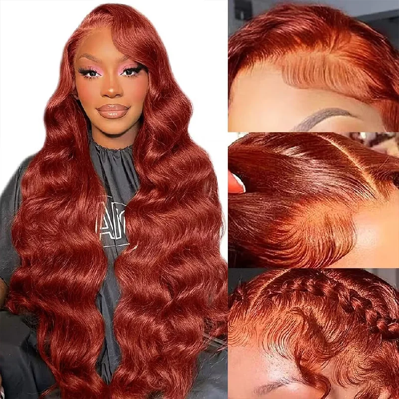 real person hair ring mottled ring-Hot Star Auburn Colored HD Transparent 5x5 13x6 Lace Front Wigs 4x6 Glueless Ready To Wear Human Hair Wigs