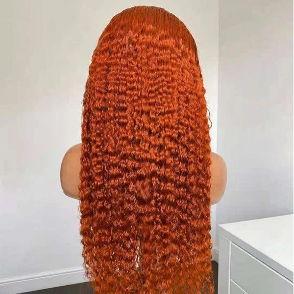 real person hair ring dotted band-Ginger Color Wig Kinky Curly Human Virgin Hair Lace Front Wigs Preplucked Skin Melt Well Lace Wigs with Baby Hair Good Quality Color Virgin Hair for Women