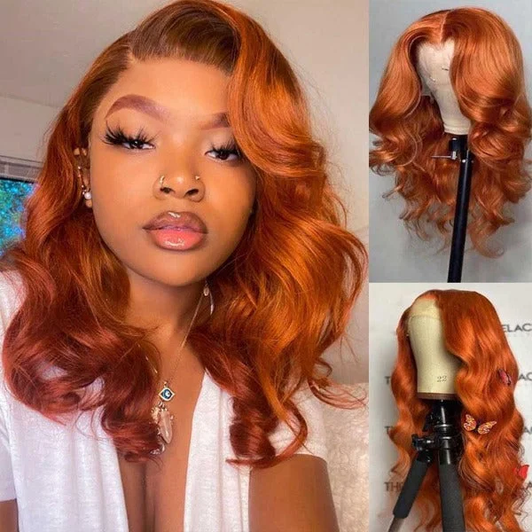 real person hair ring vintage patina-Ginger Color Skin Melt Well Lace Front Wigs Loose Wave Virgin Human Hair Wigs