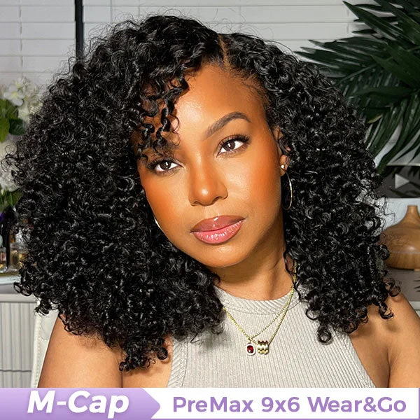 real person hair ring bezel edge-OQ HAIR M-Cap Kinky Curly Wear Go Wigs Bleached Knots Pre Cut 9x6 HD Lace Glueless Human Hair Wigs For Women