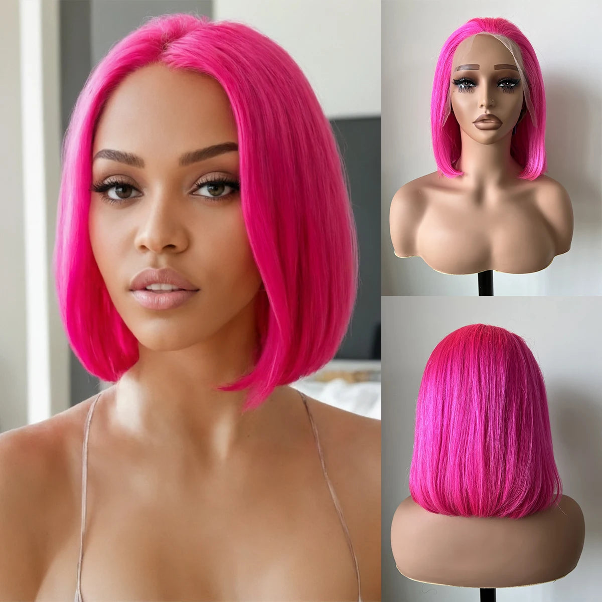 real person hair ring dotted band-Pink Human Hair Wig