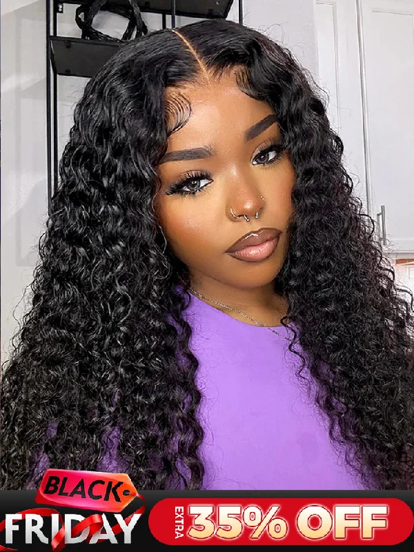 real person hair ring marquise shape-CurlyMe Pre-bleached Wear Go Glueless Wig 7x5 Pre-cut HD Lace Water Wave Human Hair