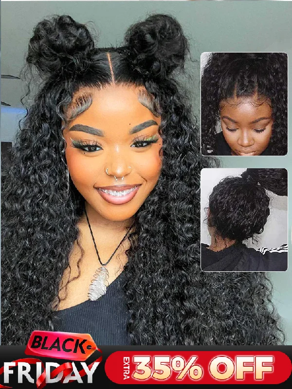 real person hair ring epoxy finish-CurlyMe 360 Lace Fit Wear Go Pre-Bleached Water Wave Human Hair Glueless Wig Pre-Plucked