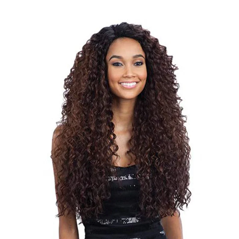 Synthetic wigs with bold waves-SHAKE N GO Freetress Equal Synthetic Hair Lace Deep Invisible L Part Lace Front Wig KITRON