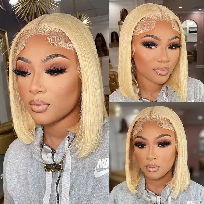 real person hair ring futuristic vibe-SUPER DEAL ! Hot Star 613 Blonde 13x4 Lace Frontal Bob Wigs 13x6 Lace Front Human Hair Wigs