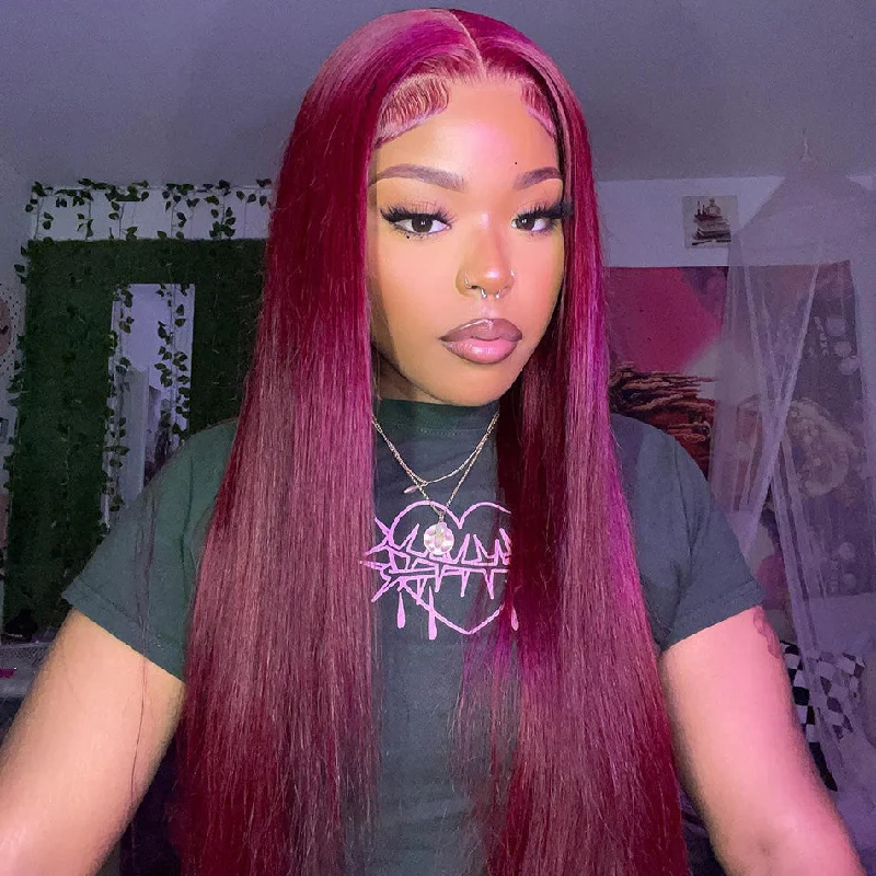 real person hair ring plastic craft-SUPER DEAL ! Hot Star 99j Burgundy Colored 13x6 Lace Front 6x4 Glueless Lace Ready To Go Wig Straight Human Hair Wigs