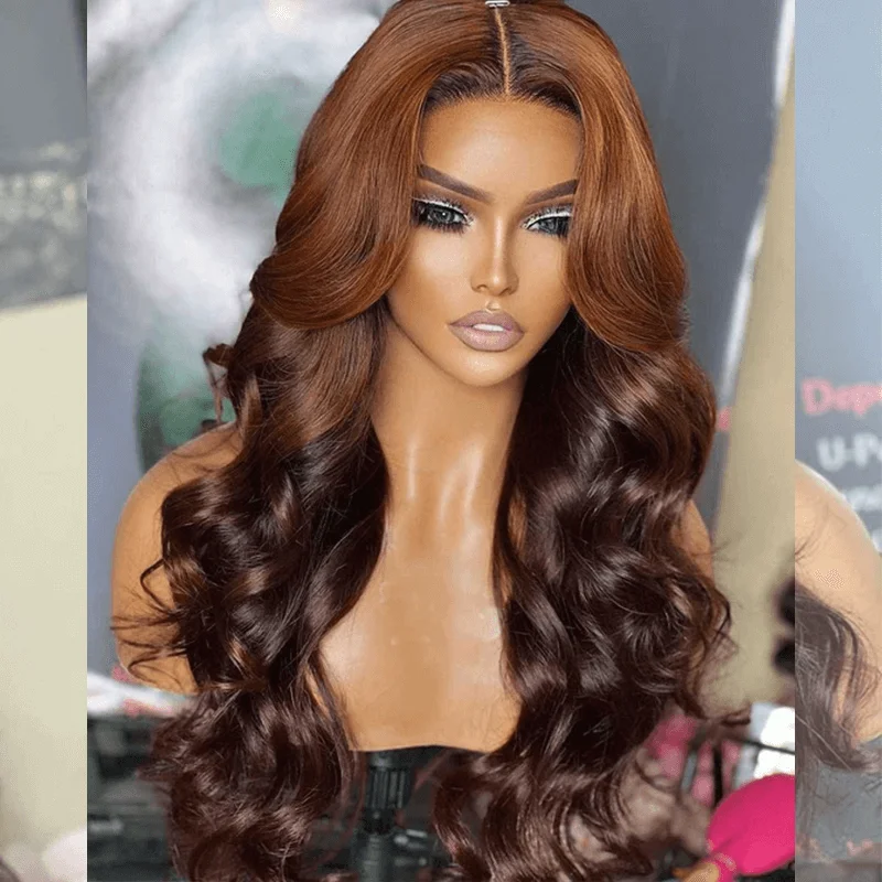 real person hair ring soot craft-Hot Star Luxurious 180% Honey Brown Ombre Colored Wigs 4x6 Glueless Lace Closure Ready To Wear Human Hair Wigs