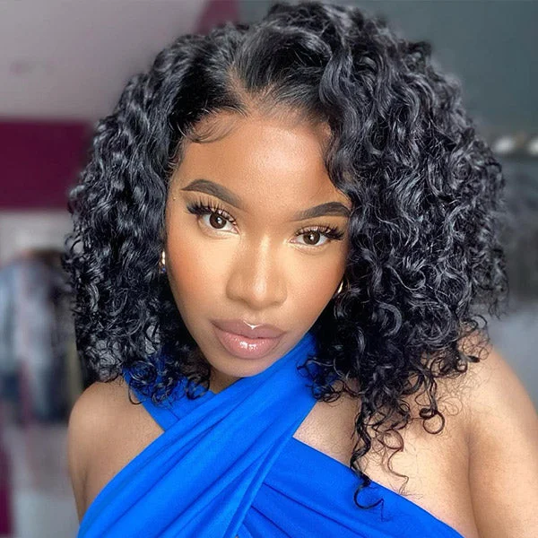 real person hair ring lava rock-Pre Plucked Water Wave Short Bob Wigs 4x4 13x4 13x6 Lace Front Wigs 100% Human Hair Wigs