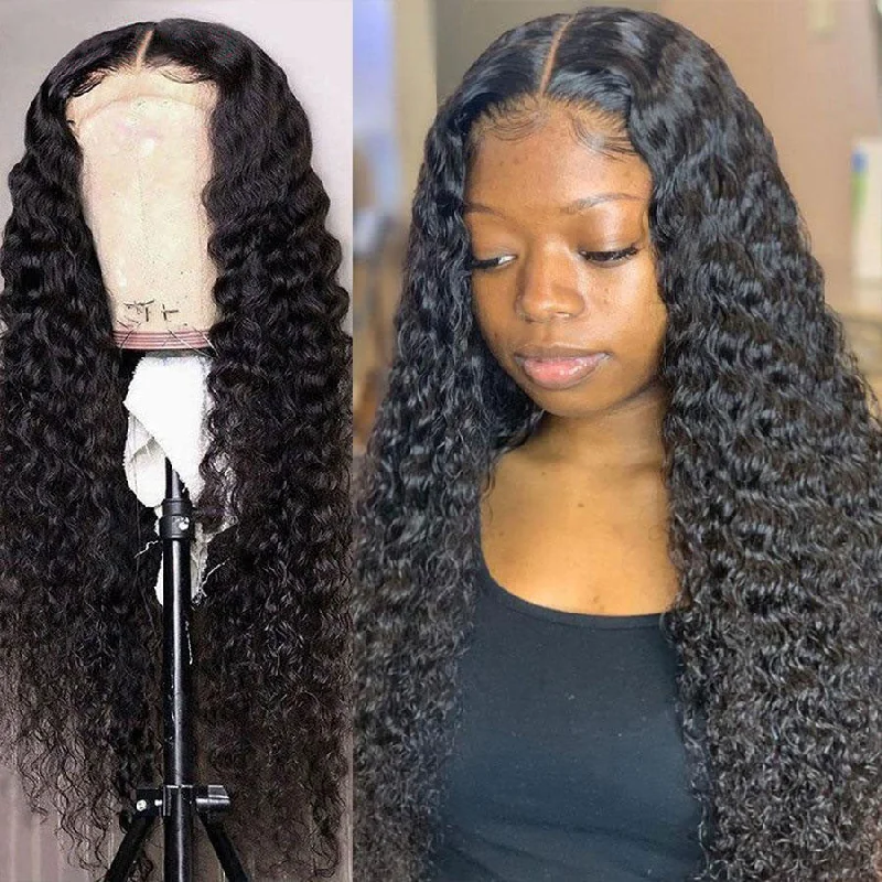 real person hair ring weathered craft-4*4 Lace Closure Wig Water Wave Human Hair Wigs Ocean Wave Wet Wavy Preplucked Wigs with Baby Hair