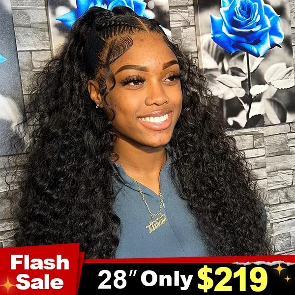 real person hair ring hand-painted-Flash Sale | Water Wave 13x4 HD Lace Frontal Wig 100% Human Hair Wig On Sale